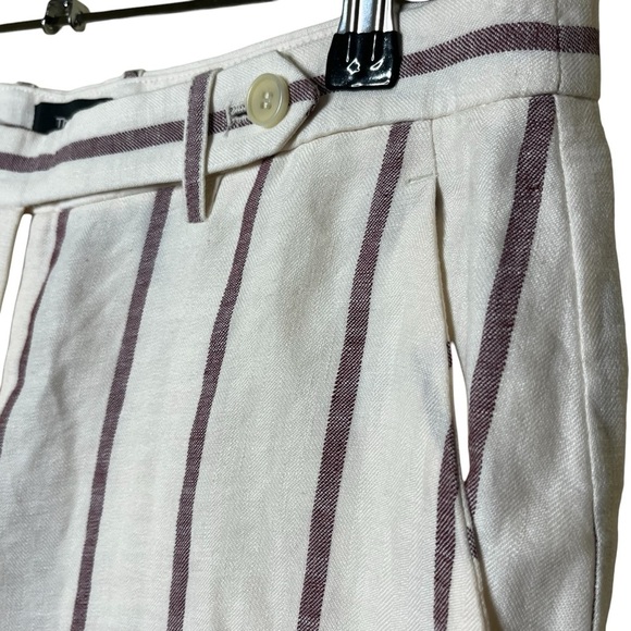 Theory Nadeema Wide Leg Stripe Linen Rev Pant in White Red‎ Raspberry - Picture 3 of 11